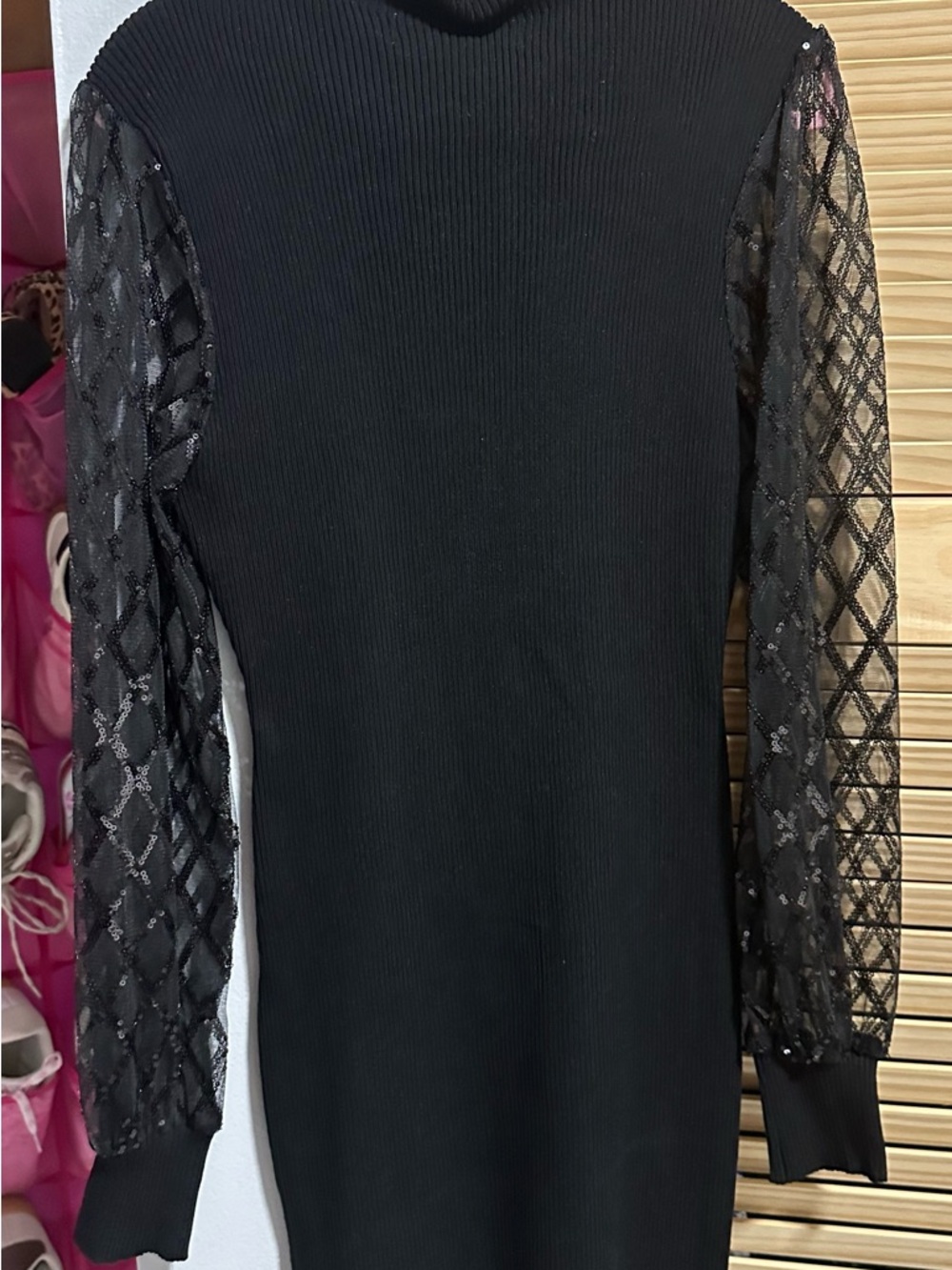 T.J.Maxx Black Knit Dress with Diamond Sheer Sleeves